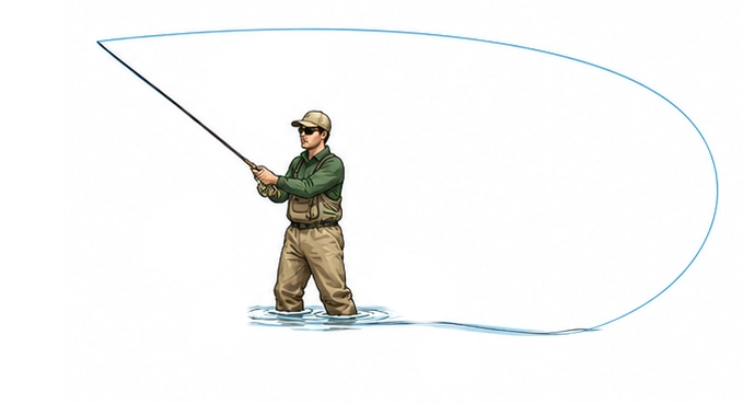 Double Spey — upstream waterborne anchor, round sweep and forward delivery