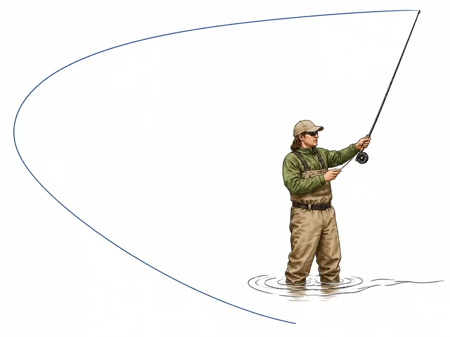 Jump roll cast — dynamic back-cast loop and front cast to the target