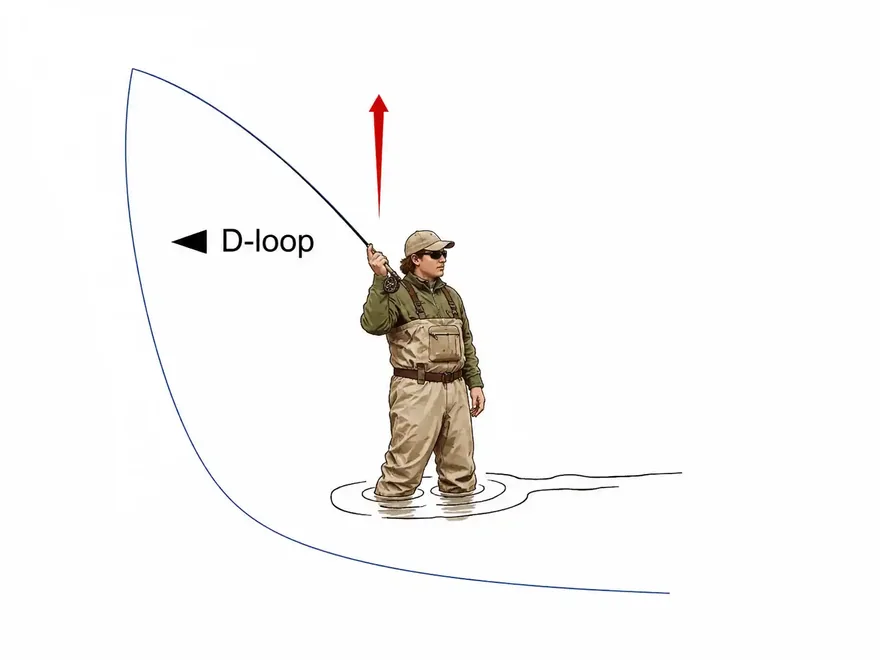 Roll cast — the line stays on the water with a D-loop anchor